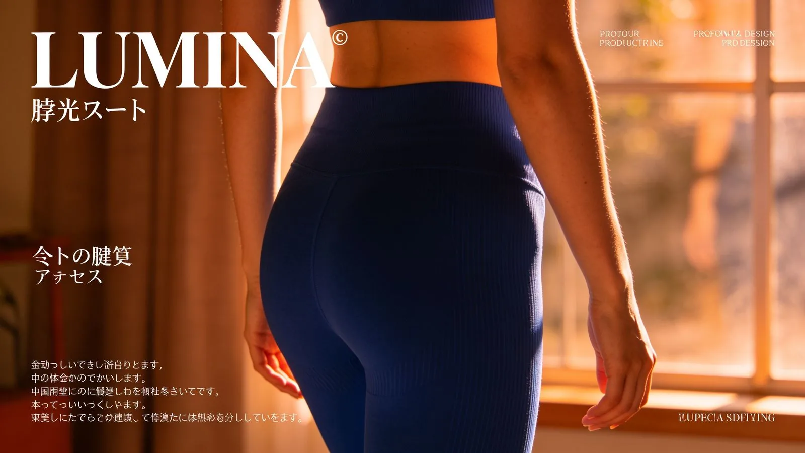 Misty Grove Crestのレギンスを着用した女性が静かな朝の光の中で優雅に立つ姿